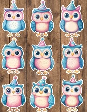 Party Owl Die Cut Vinyl Stickers Set Scrapbooking Laptop Waterbottle