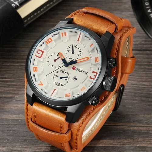 CURREN Herren Quarzuhr großes Zifferblatt Mode Leder männlich Militär Armbanduhr Geschenk - Bild 9 von 11