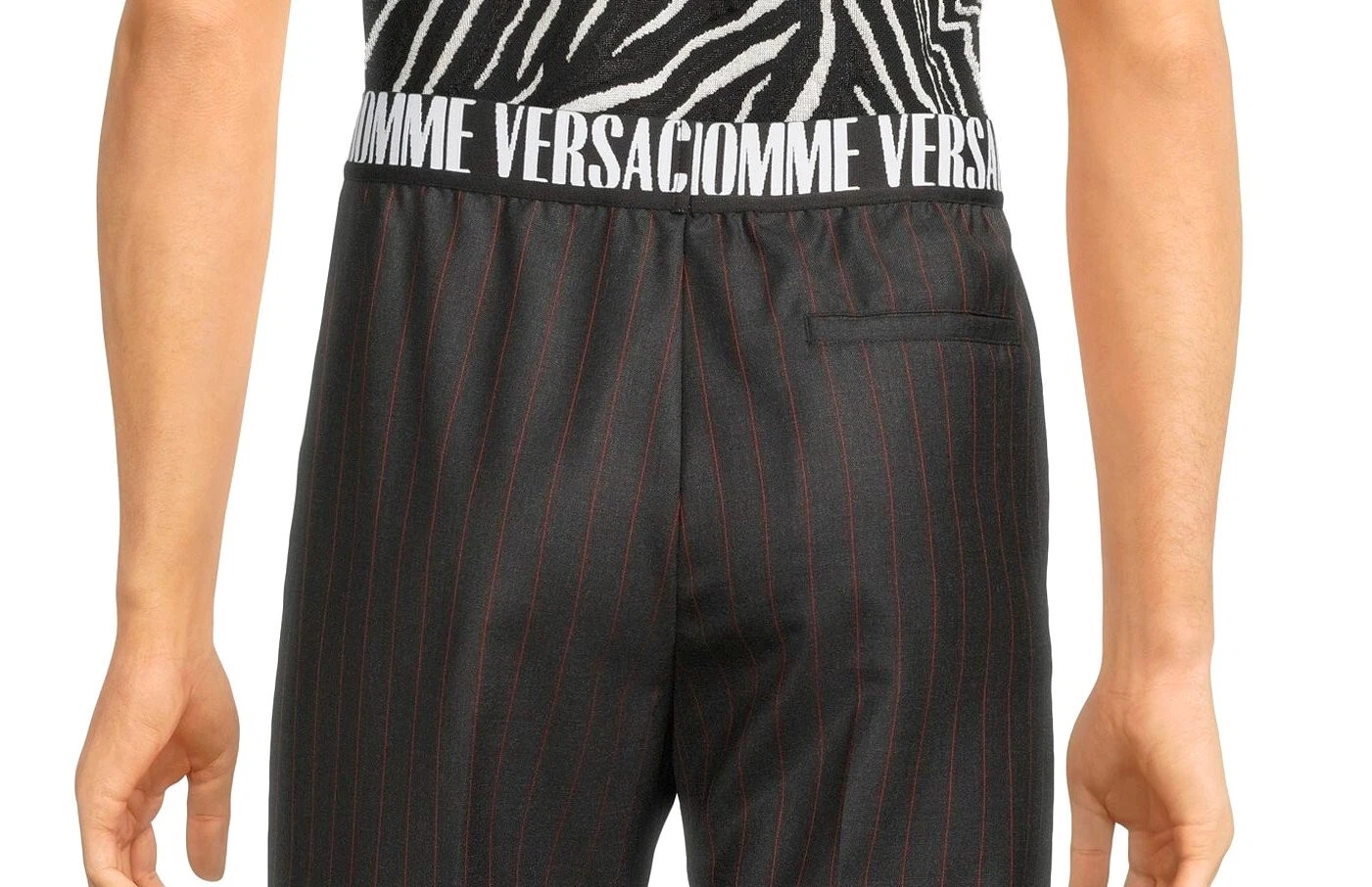 Pantaloni pantaloni Versace a righe grigi con logo in vita 100% lana nuovi con etichette $1 195 nuovi con etichette taglia 32 48