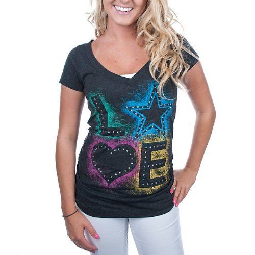 Dallas Cowboys T-Shirt Women's Blackout Tri-Blend V-Neck NFL - Picture 1 of 2