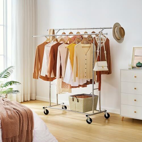 Rolling Clothes Rack Heavy Duty Clothing Rack Commercial Garment Rack Hanging US - Picture 9 of 25