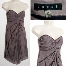 Coast Mink Beaded Chiffon Strapless Dress Size 10 Occasion Evening Party