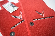 Chevrolet Corvette C8 Floor Mats Adrenaline Red Silver 2 Logos Premium32 InStock
