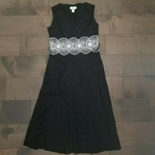 Ann Taylor Loft Black Linen Dress Size 0 XXS 100% Cotton Boho Bohemian Casual