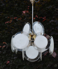 lampadario lampadario italiano Vistosi 16 dischi vetro di murano bianco anni 70