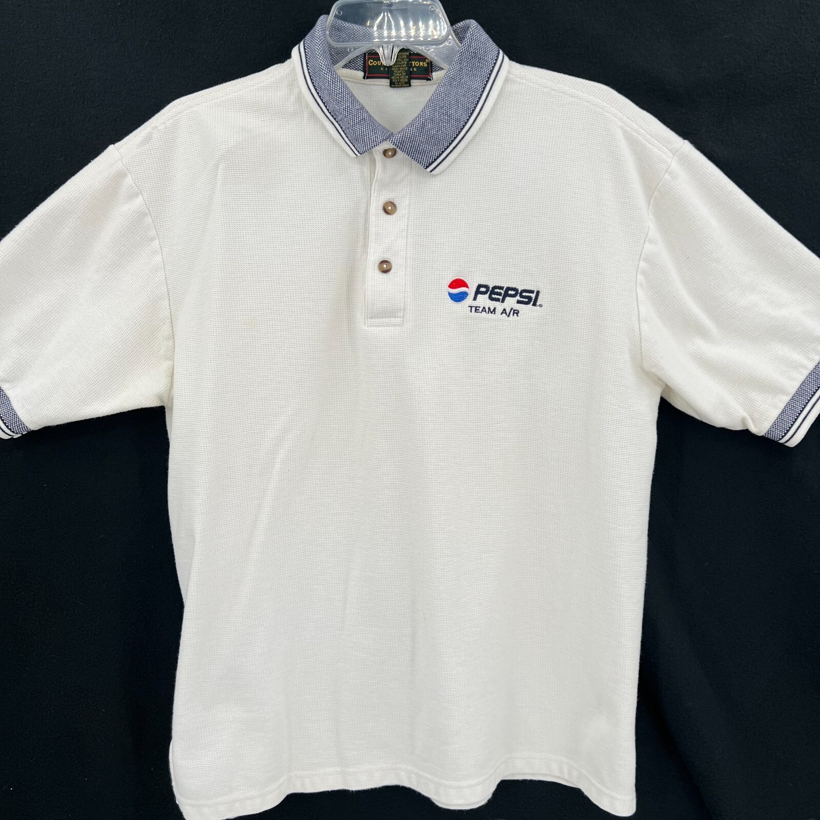Vintage Pepsi Textured Polo Shirt Size L White Team A/R Country Cottons