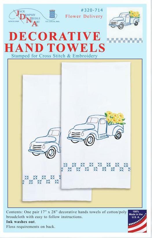 DIY Jack Dempsey Flower Delivery Truck Stamped Cross Stitch Hand Towel