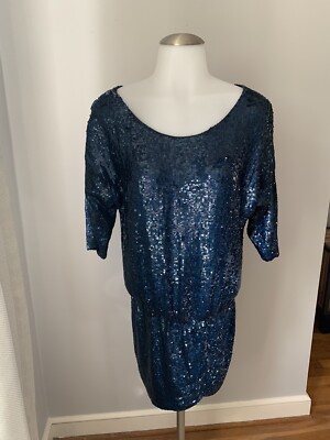 Womens Haute Hippie Short Blue Sequin Blouson Dress 3/4 Sleeve Pullover  Size XS | eBay