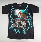 Vtg American Thunder All Over Shirt lightning Wolf Indian L Deadstock 90s logo