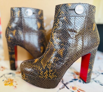 Christian Louboutin Janis Boot Brown Snakeskin Embossed Leather Platform 