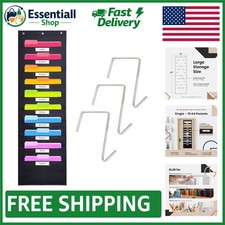 10-Pocket Black Classroom Organizer with Over Door Hangers - Nylon File Chart