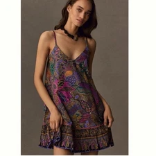 Love The Label Padma Tropical Printed Swing Mini Dress Multicolor Size XL Purple