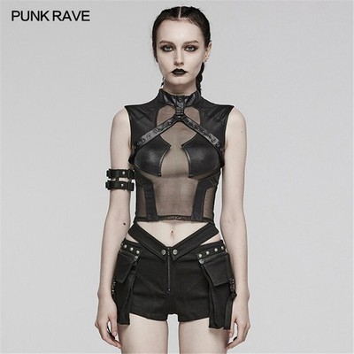 Punk Rave Women Punk Style T-Shirt Goth Daily Hollow Sexy Perspective Tees Tops