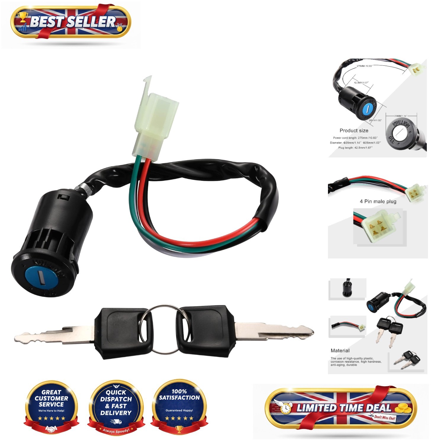 Reliable 4-Pin Manual Ignition Key Switch for Chinese Made ATV & Pocket Bikes