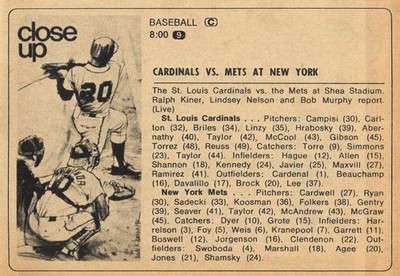 1970 TV BASEBALL AD/NEW YORK METS vs ST LOUIS CARDINALS/BOB GIBSON/NOLAN RYAN