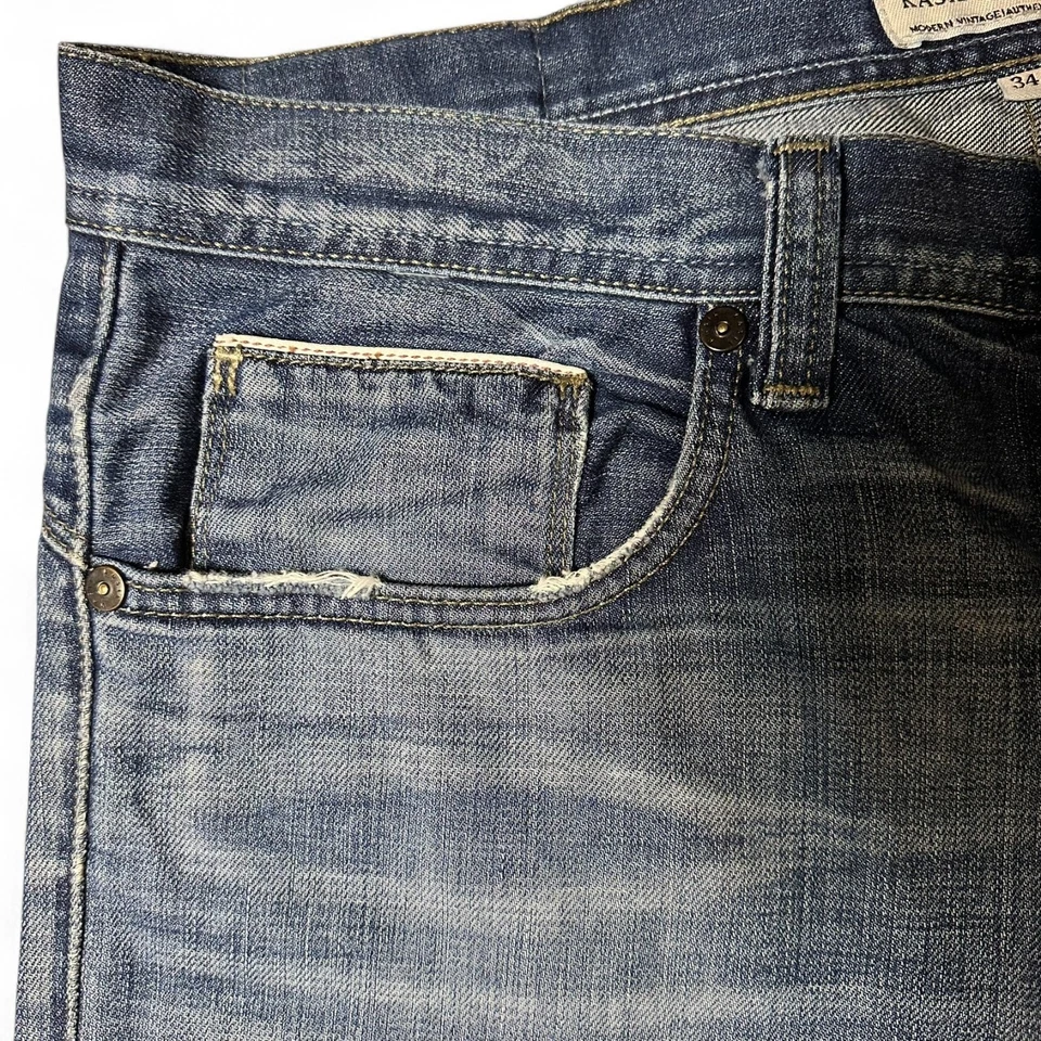 Pantalones de mezclilla rectos Kasil Workshop Davidson Outlaw para hombre talla 34x34 desgastados Foto 3 de 4