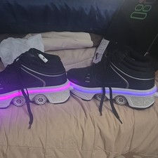 LED Light Up Roller Shoes RetractableWheel Skates Black High Top Sneakers74chars