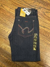 5ive Jungle & Co Men’s 36 X 34 Embroidered Raw Indigo Blue Jeans Y2K HipHop New