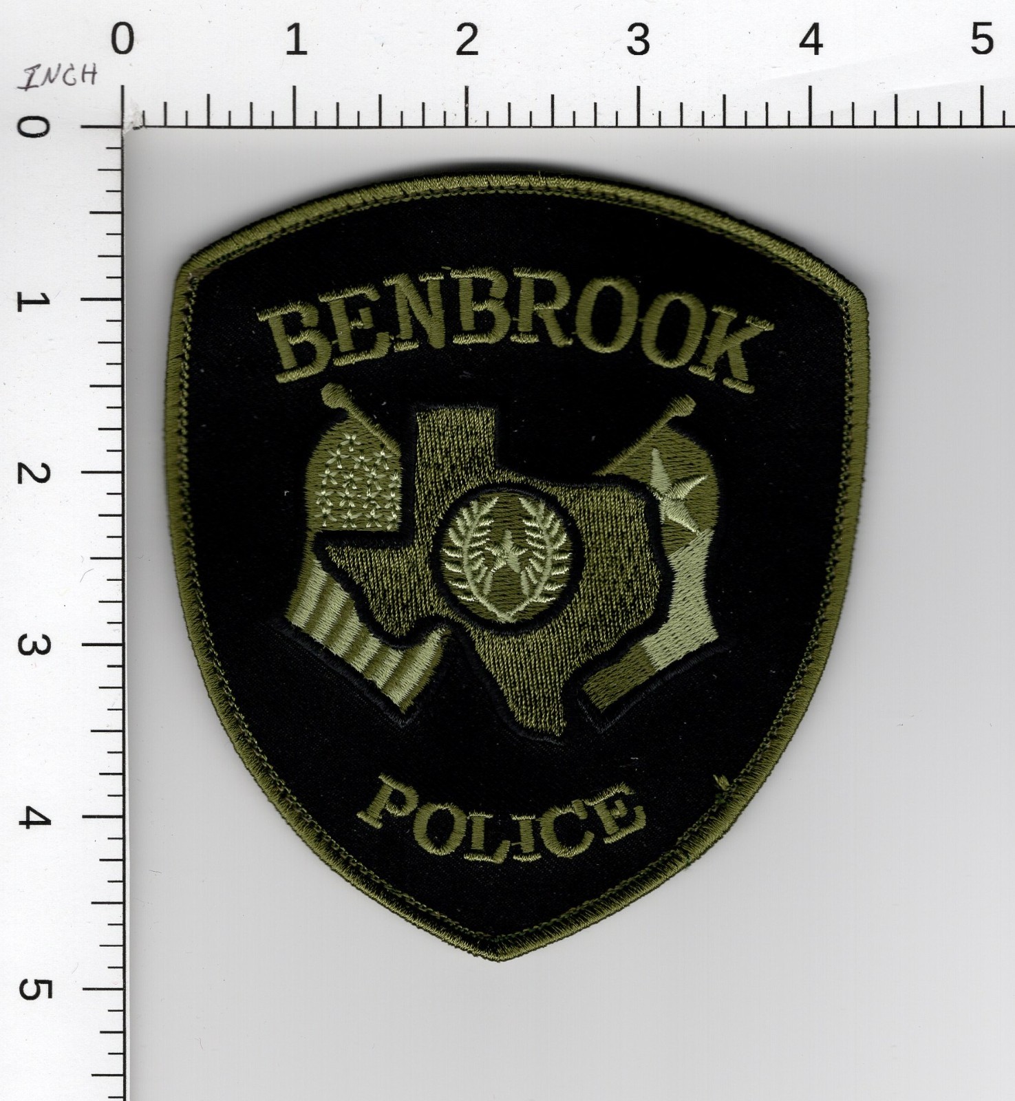 BENBROOK ( SUBDUED GREEN )  HOOK LOOP STYLE ^ TEXAS --- COLLECTIBLE POLICE PATCH