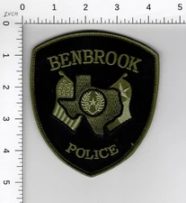 BENBROOK ( SUBDUED GREEN )  HOOK LOOP STYLE ^ TEXAS --- COLLECTIBLE POLICE PATCH