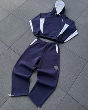 A Mertra Tracksuit – Navy Blue Men Hoodie Sweatpants Relaxed Fit Cotton Pullover