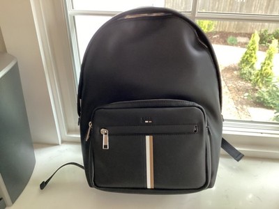 Hugo Boss Designer Black Faux Leather-Textured Trim Backpack 50516671 MSRP $230