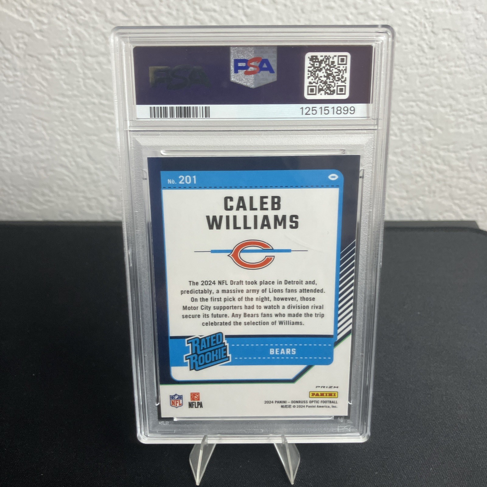 2024 Panini Donruss Optic - Rated Rookie Caleb Williams Blue Hyper Prizm Psa 9 view 2