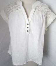 Frye Top Women's Size L Cotton Gauze V-Neck Raglan Sleeve Lace Blouse