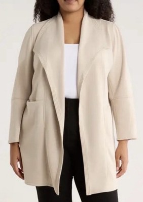 Max Studio Womens 2X Beige Scuba Drape Collar Long Sleeve Jacket Cardigan