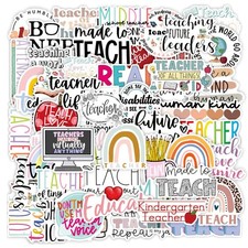 Bulk Teacher Stickers, 50 Pcs Waterproof Vinyl, Classroom Supplies, Multicolor