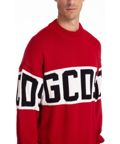 GCDS maglione uomo band logo CC94M021150-03 rosso Red collo tondo golf maglia - Picture 3 of 4
