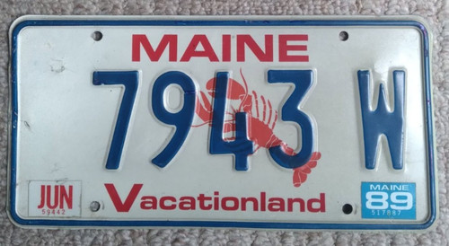 1989 Maine Lobster License Plate 7943 W - Vacationland