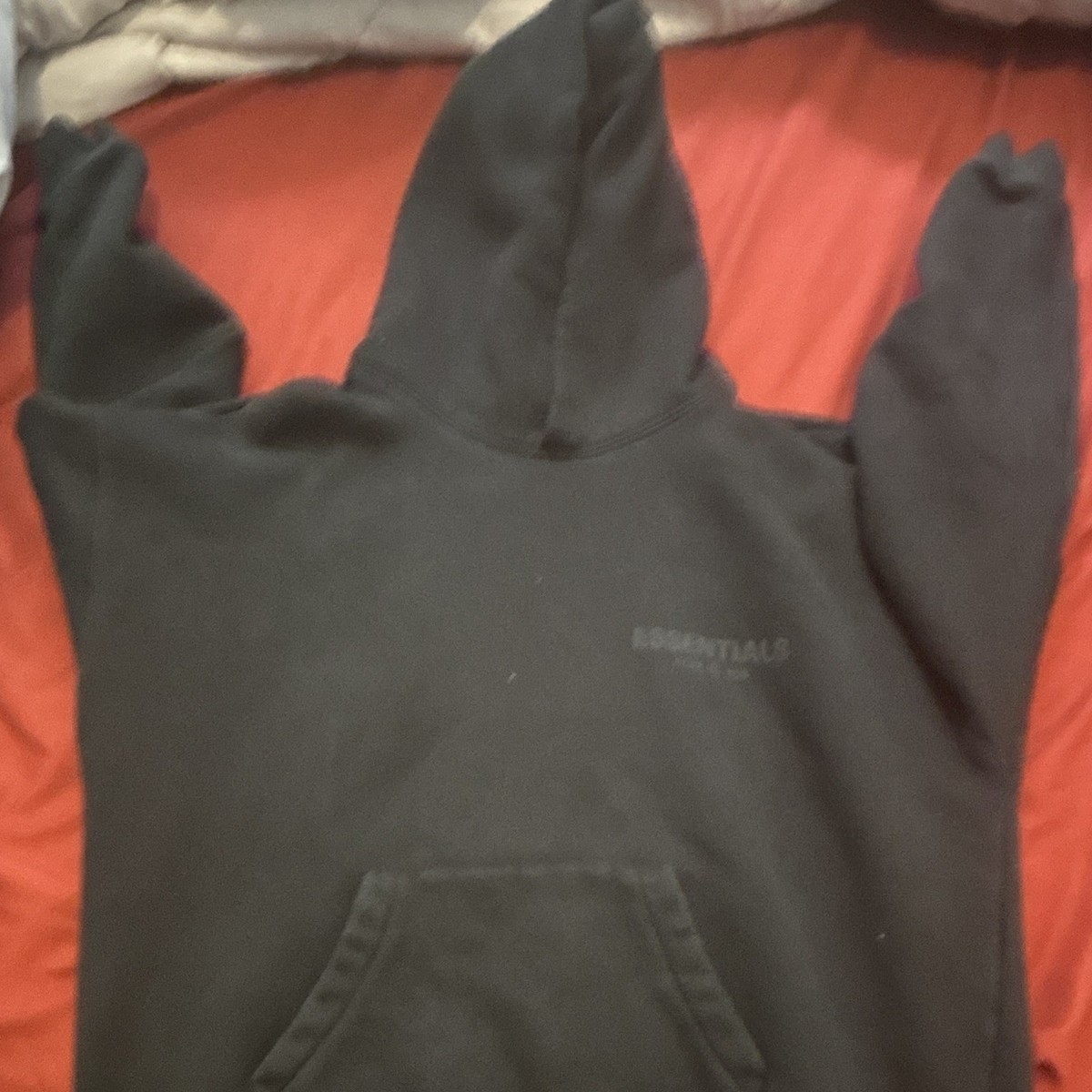 Essentials Fear of God Black Logo Pullover Hoodie Fleece Cotton Pockets XXS View 3