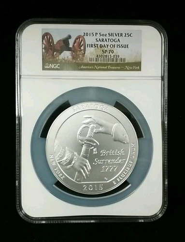 2015-P 5 oz Silver Saratoga 25C NGC  SP 70 First Day Of Issue 