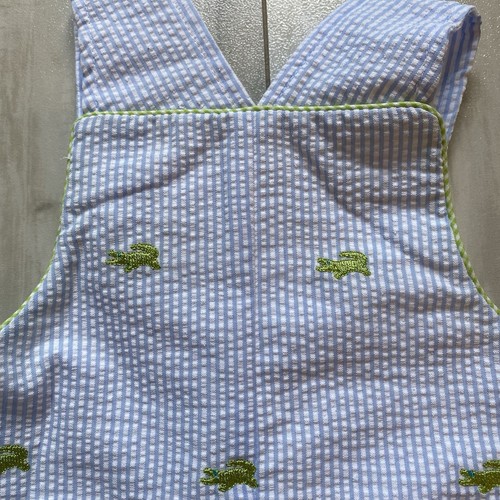 New! Anavini Baby Blue Seersucker Embroidered Alligator Jon Jon Romper, Boys 12M - Picture 12 of 12