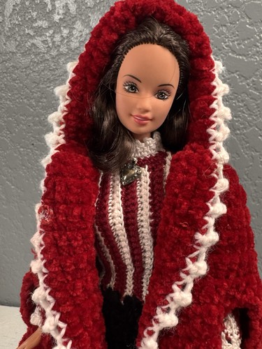 Vintage Hand Crocheted Dress, Barbie Beautiful Red Riding Hood Dress & Cape - Picture 2 of 14