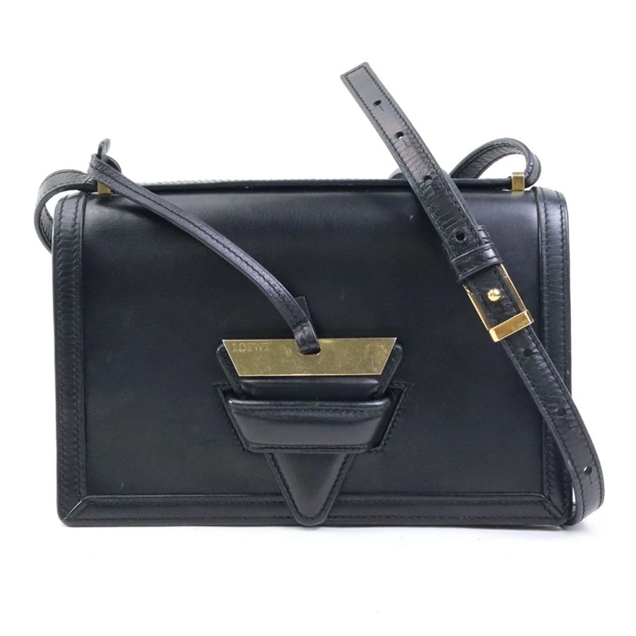Loewe — Auth LOEWE Barcelona Shoulder Bag Black Leather/Goldtone - e60511a