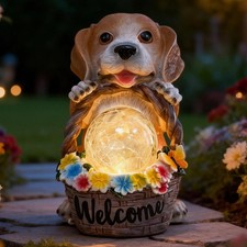 Outdoor Solar Dog Garden Statue Waterproof Resin Decor for Home Yard