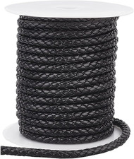 10.9 Yards Braided Leather Cord 5Mm round PU Leather Strap Black Leather String