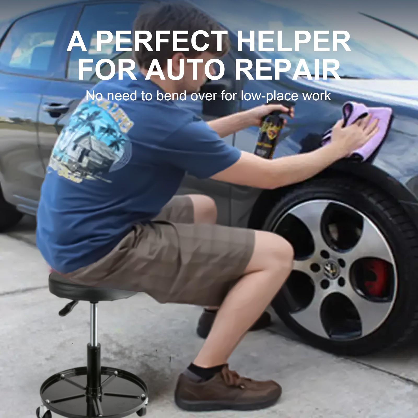 Aain® Heavy Duty Shop Seat, Adjustable Swivel Rolling Stools, Garage Seat with