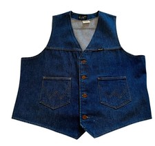 Vintage Wrangler Denim Vest Men's XL 46" Blue Western 14 Oz Cotton Made in USA