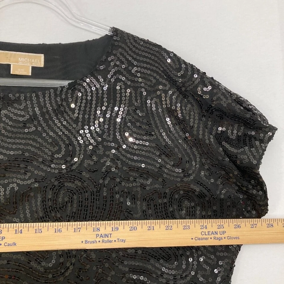 Top de noche Michael Michael Kors talla XL negro lentejuelas manga corta cuello redondo Foto 4 de 4