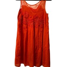 Meadow Rue Anthropologie Orange Sleeveless Dress with Floral Embroidery Sz 4