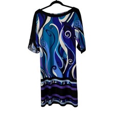 Sunhee Womens Multi Swirl Print Scoop Neck Sheath Dress Size 8 Retro Indie
