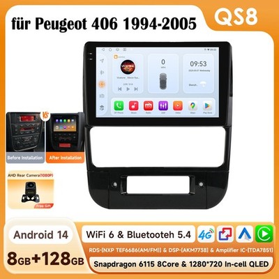 9'' Autoradio Android 14 8+128GB CarPlay GPS WIFI-6 Für Peugeot 406 (94-05) +KAM