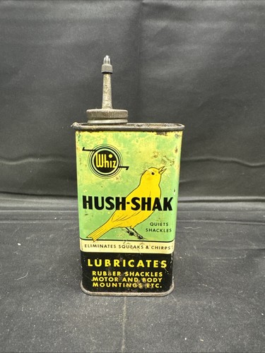 VINTAGE RARE WHIZ HUSH SHAK OIL CAN * HANDY OILER * 8 OZ.* LEAD SPOUT *