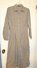 Monoprix Femme Sz 12 Aline Maxi Shirt Dress Brown Gingham Check Pleating Prairie