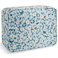 Nylon Large Floral Makeup Organizer Bag, Preppy Big Cute Flower Cosmetic Zipp...