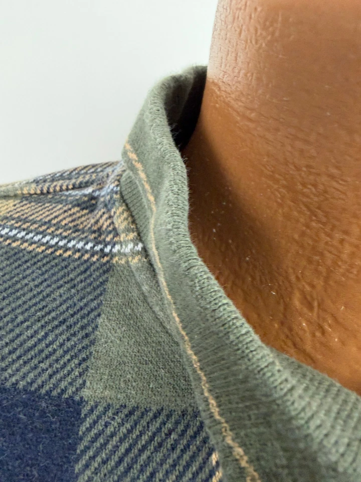 Vintage 90s Plaid Polo Shirt Men XL Sage Beige Grunge Long Sleeve Heavy Cotton - Image 3 of 4