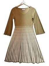 Vintage Calvin Klein Womens Knit Fit & Flare Sweater Dress Small Tan Striped
